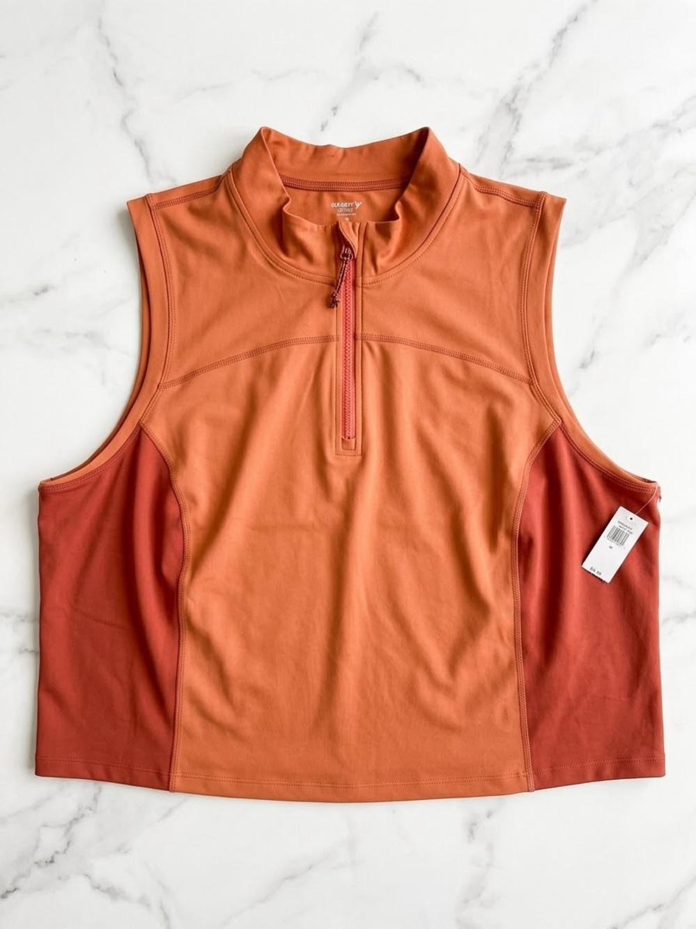 Athleta Two-Tone Rust & Terracotta Zip Mock Neck Crop Tank